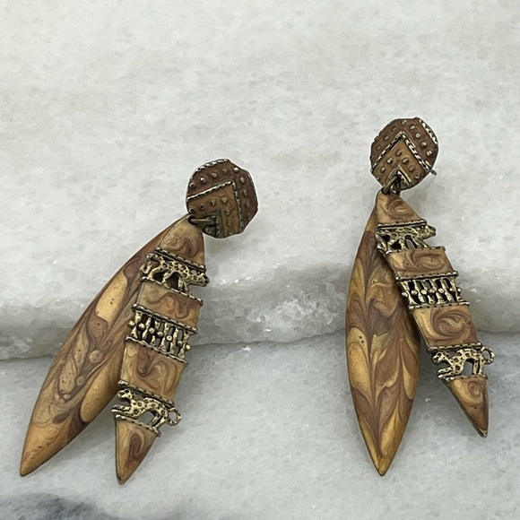 Jewelry - ✔️Bronze & Gold Painted and Tiger Detailed Exquisite Hanging Earrings